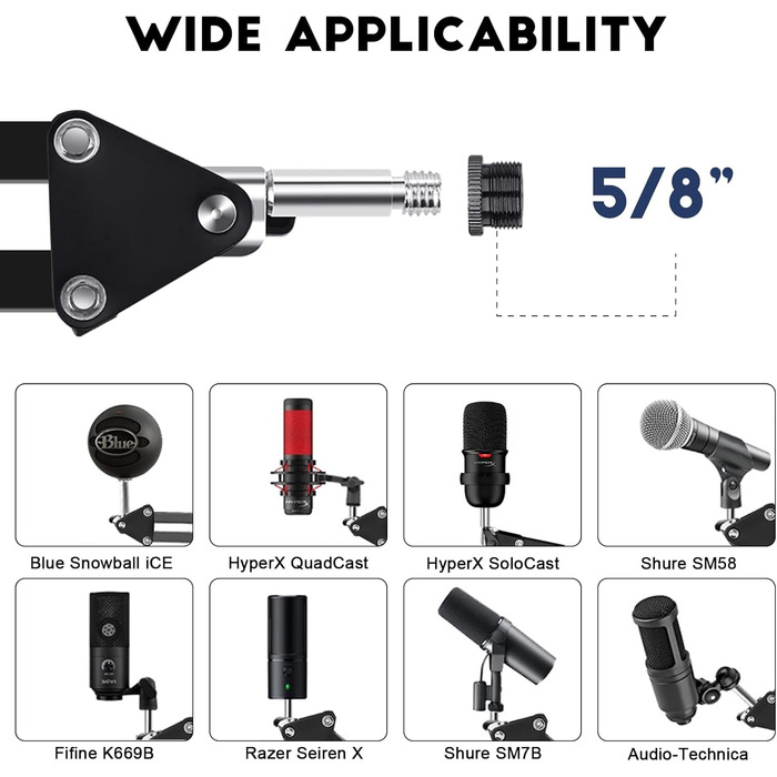 Підставка для мікрофону Arm Aokeo, сумісна з Shure SM7B, Blue Yeti, HyperX QuadCast та ін.