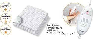 Електрична ковдра Beurer UB 74 з підігрівом, автоматичним вимкненням та захистом від перегріву. Розмір 200 x 100 см, 3 температурні режими, пральна, зональний підігрів