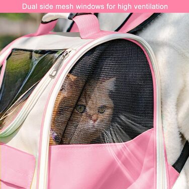 Рюкзак для тварин з сіткою, складаний рюкзак для кота/собаки з мискою для подорожей, водонепроникний оксфорд, об'єм до 15 кг (Рожевий)