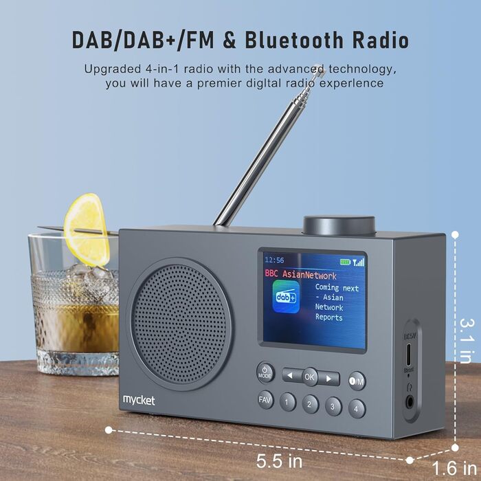 Портативне DAB/DAB+ радіо з цифровим радіо UKW, FM, Bluetooth 5.0, подвійний будильник, 40 попередніх станцій, 2.4' кольоровий дисплей (колір хакі)