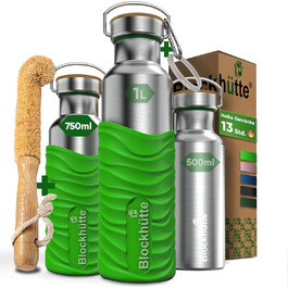 Log Cabin Personalized Stainless Steel Water Bottle 1L - Leak-Proof Water Bottle for Kids, Adults, BPA-Free, Carbonated Drink Compatible, Thermos Bottle for School, Outdoor Use, Engraving with Name (750 ml, Gift Green)