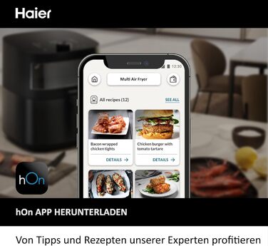 Аерофритюрниця Haier 7 л з вікном, 9 програм, 1700 Вт, LED-дисплей, без олії, для здорового приготування, серія 5 HAF5TWA3, посудомийна, з аксесуарами