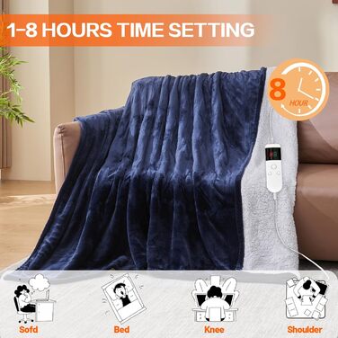 Електрична ковдра з підігрівом 130x180 см з автоматичним вимкненням, 10 режимів нагріву, таймер 8 годин, захист від перегріву, машинне прання, фланелева ковдра для ліжка, дивану та офісу (Тибетська, 150 x 180 см)