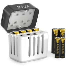 Набір літієвих акумуляторів BEVIGOR (6хAA, 2хAAA) з зарядним пристроєм USB-C, 1.5V стабільна напруга