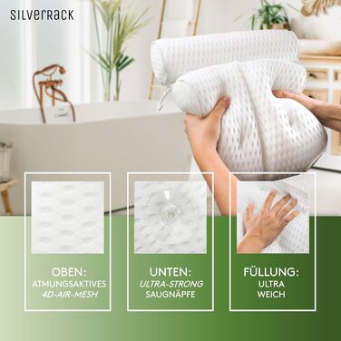 SilverRack Bathtub Pillow MEDIUM-SOFT [White 4D] - Neck Pillow for Bathtub with Suction Cups as Bathtub Accessory - Pillow for Bathtub - Bath Pillow with Ergonomic Fit