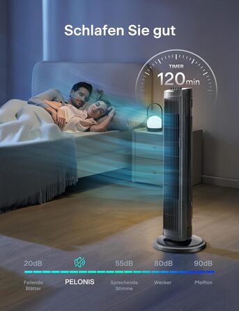 PELONIS 76 см Турбовентилятор з осциляцією, 3 швидкості, таймер 8H, тихий та компактний для дому/офісу (чорний)