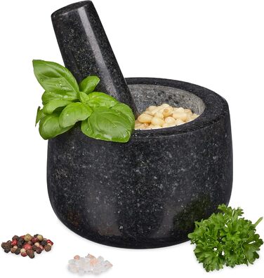 Набір для приготування спецій Relaxdays: гранітний ступка та пестик, 12 см, 300 мл, чорний