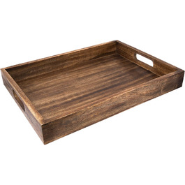 GoCraft Handcrafted Classic Wooden Tray - Large 16.5-inch Mango Wood Serving Tray with Handles - Elegant Kitchen & Dining Accessory - Ideal for Breakfast in Bed, Coffee, Tea