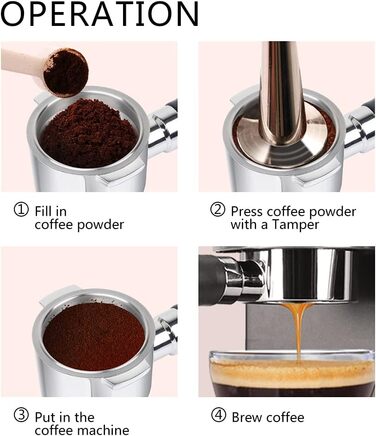 RECAFIMIL Bottomless Portafilter 51 mm, reusable, bottomless filter, stainless steel, coffee filter holder, replacement filter basket, coffee accessories, 2 ears, compatible with ECP31.21