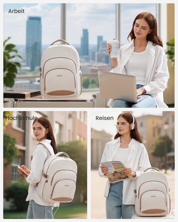 LOVEVOOK Рюкзак для жінок, 15.6 дюймів, водонепроникний, для школи, підлітка, елегантний, на кожен день, для роботи, навчання, подорожей, універсальний (15.6 дюймів, Бежевий)