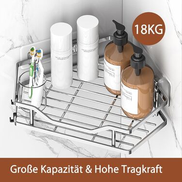 Поличка для душу без свердління, кутова, 2 шт. Органайзер для ванної кімнати з 4 гачками, чорний. Аксесуар для душу, тримач для шампуню. (B-silver)