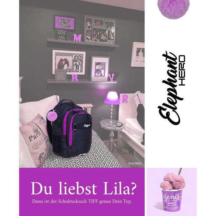 Дитячий рюкзак Elephant Hero Signature з дощовиком для дівчаток (Lila Violett Black)