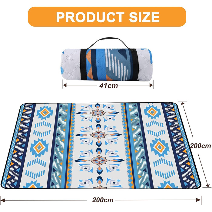 EXTSUD Piknik Decke Outdoor 200x200cm - Водостійкий плед для пікніка та кемпінгу з ручкою