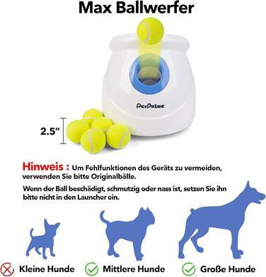 Автоматична машинка для метання м'ячів Pet Prime для великих собак, 10-40 футів, 6 тенісних м'ячів 2,5''