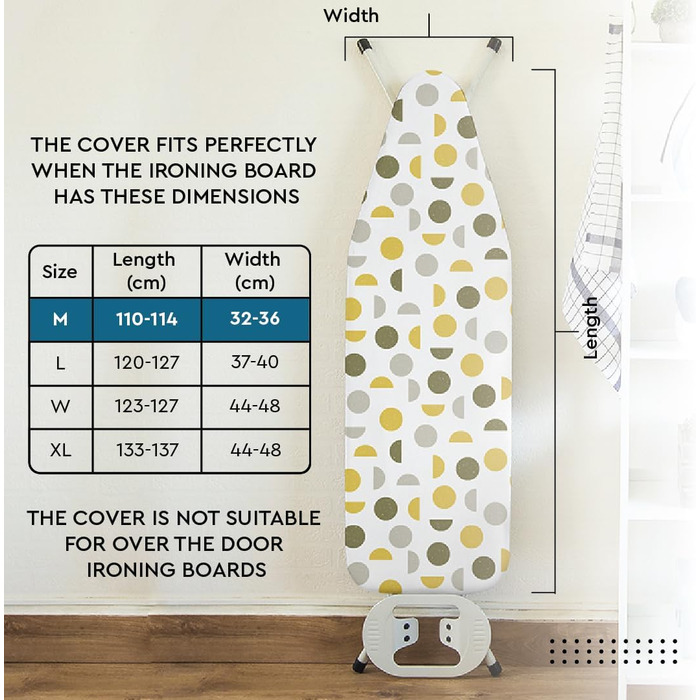 Чохол для прасувального столу Encasa XO з фетровою підкладкою 1 мм, посилений шнуром (підходить для стандартних прасувальних столів розміром 112x34 см), з тепловідбиваючим покриттям, з принтом - Сірі плитки M Сірі плитки