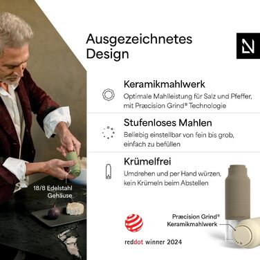 Набір для мелення солі та перцю LARS NYSØM з регульованим керамічним жорном | Набір з 2 мельниць з нержавіючої сталі (Коричневий/Бежевий)