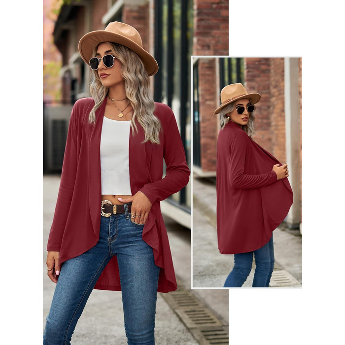 Кардиган жіночий Faulily Daen з відкритою фронтальною частиною, в'язаний, однотонний, водоспадний, зелений (XL, Бордовий)