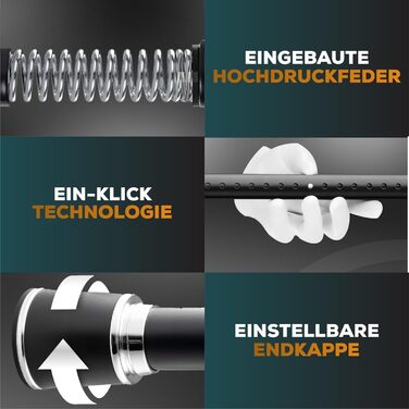 Штанга для штор Ø 32 мм, без свердління - штанга для душу та штори для вікон, перегородок та кухні (120-170 см, Чорний)