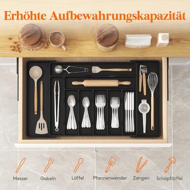 Органайзер для столових приборів Lifewit в шухляду, регульований, чорний (33-57 см x 38 см x 5 см)