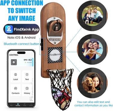 ZONSUSE Bottle Opener Wall Mount Magnet with DIY E-Ink Screen, Vintage Wood Beer Opener Wall with Holder, Customizable Images/Texts, Unique Gift Ideas Gifts for Men Christmas Gifts