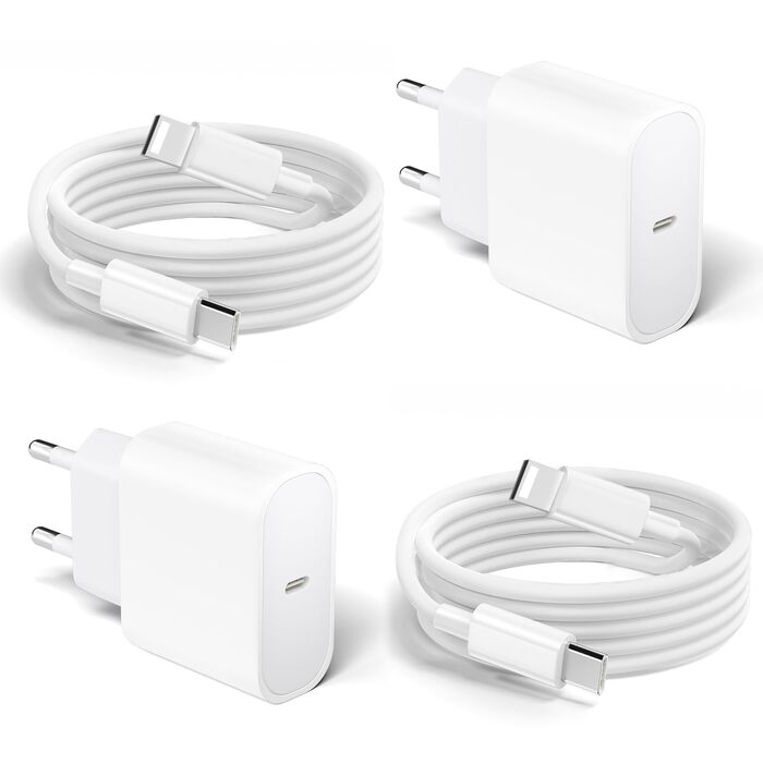 Зарядний пристрій 20W USB-C з кабелем Lightning для iPhone 14/13/12/11/X/XR/XS/Mini/SE - 2 шт, Швидка зарядка PD3.0, Білий