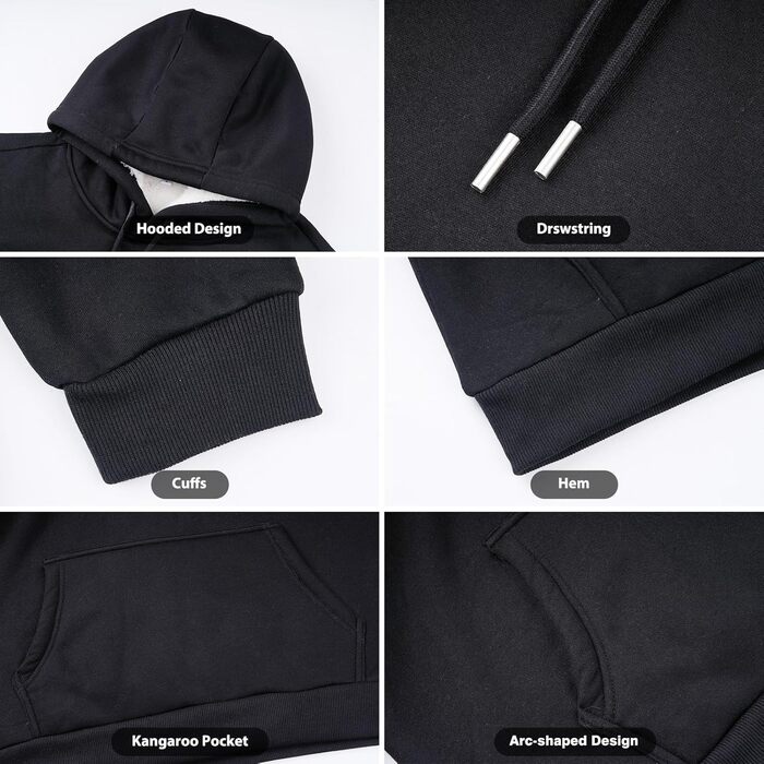 Чоловічий теплий світшот з капюшоном, чорного кольору, розмір S