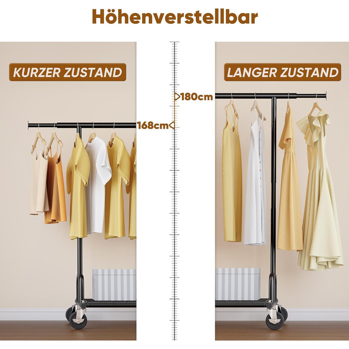 Підвісний стійка для одягу HOKEEPER на колесах, 136 кг, важкий, висувна штанга (S002K)