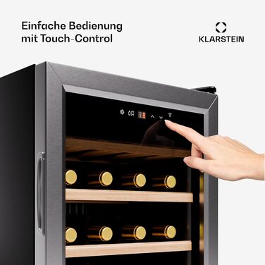 Klarstein Wine Fridge - 16/24 Bottle Wine Cooler with Glass Door - Stainless Steel - 5-18°C Temperature Control - Indoor/Outdoor Use