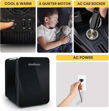 Портативний міні-холодильник Enventor 10 літрів, 220V/12V, охолоджувач/підігрівач, з LCD-дисплеєм для авто, подорожей, косметики, напоїв та продуктів (білий)