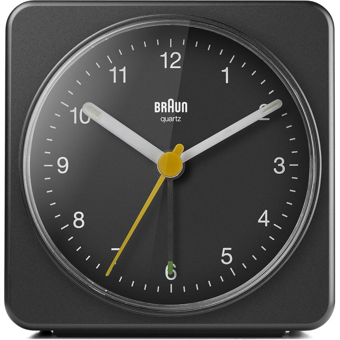 Braun Classic Analog Alarm Clock with Snooze Function and Light, Silent Quartz Movement, Crescendo Alarm, Black Model BC03B