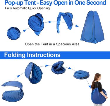 Намет для душу/туалету Pop Up, для кемпінгу та пляжу, блакитний, з сумкою, UV 40+