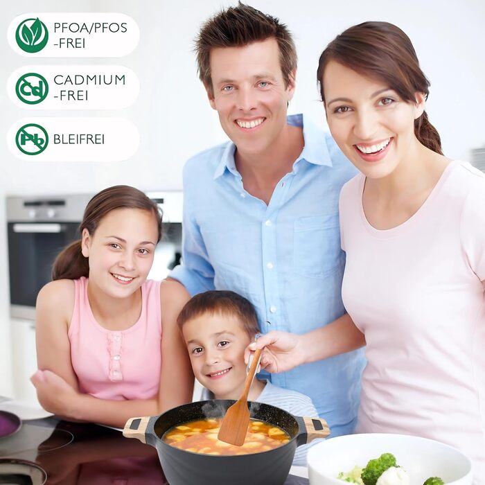 Набір каструль Goldmann 9 шт. з преміум-покриттям – чавунний алюміній з керамічним антипригарним покриттям, підходить для індукційних плит, всіх типів плит, з кришкою з термостійкого скла, для смаження з мінімальним додаванням жиру, стійкий до подряпин, м