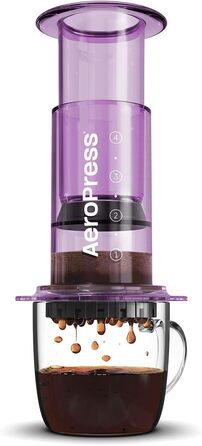 AeroPress Clear Violett – Прес для кави 3-в-1, френч-прес, еспресо, портативна кавоварка для подорожей і кемпінгу, фіолетова