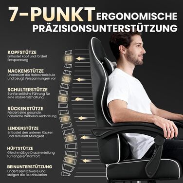 Геймерське крісло Gaming Stuhl з підставкою для ніг, регульованою спинкою та підтримкою попереку, чорне, до 200 кг