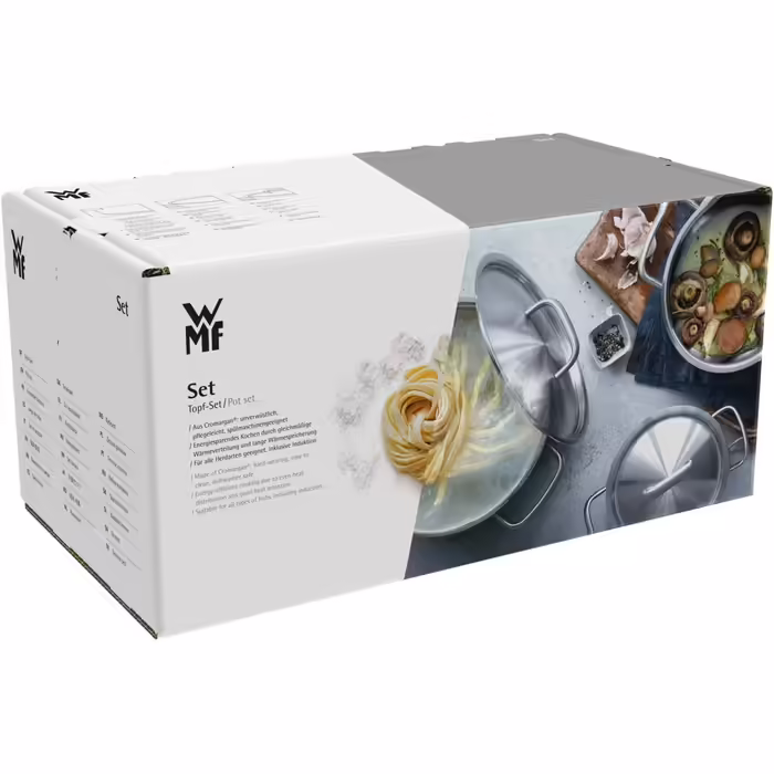 WMF Diadem Plus Induction Cookware Set, 5-Piece, Cookware Set with Glass Lids, Polished Cromargan Stainless Steel, Induction Cookware Set Uncoated, 5-Piece (including saucepan)
