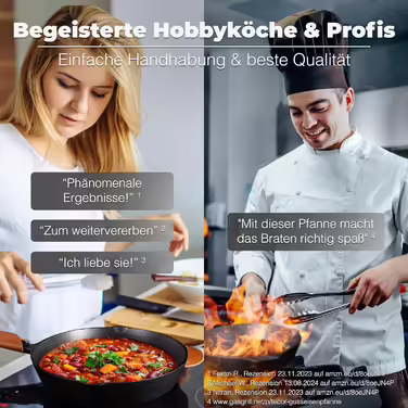 TECOR Gusseisenpfanne Induction - honed, universal, natural - Durable Cast Iron Induction Pan - Non-stick Cast Iron Induction Pan, simply top quality - Cast iron pan induction (24 cm, Honed Cast Iron)