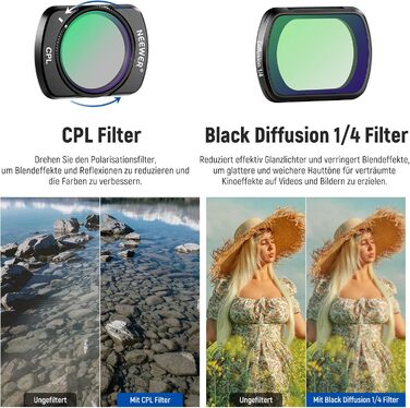 Набір фільтрів NEEWER для DJI Osmo Pocket 3: ND, CPL, Black Diffusion, UV. Захист від засвітлення та творчі ефекти. Сумісний з DJI Osmo Pocket 3.