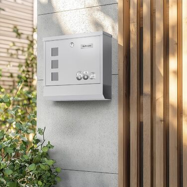 Поштовий ящик Zedelmaier Anthrazit RAL 7016 з газетницею та індивідуальним табличкою з нержавіючої сталі та 3D номером будинку, сучасний, стійкий до погодних умов, подвійне порошкове покриття