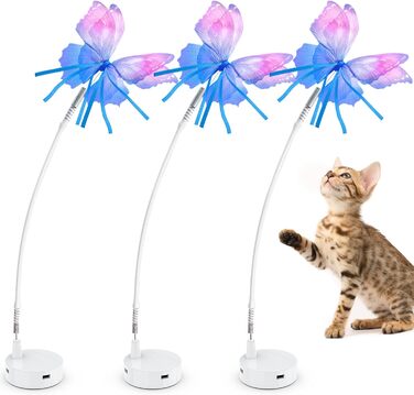 GoldenSun Cat Toy, 3 in 1 Electric Interactive Automatic Toy for Cats, Whack-A-Mole, Fluttering Butterfly, including Ball, USB Rechargeable Cat Teaser with 6 Attachments (Z 3 Butterfly)