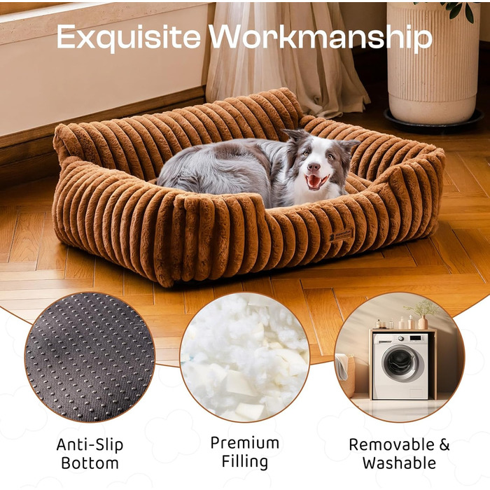 М'яке ліжко для собак та котів MEWOOFUN - зручне та затишне, 91x72x30 см, коричневе