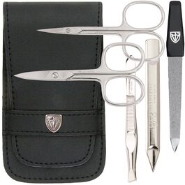 Набір манікюру DREI SCHWERTER 'Anzio III' 5 предметів | Набір для догляду за нігтями в шкіряному етою (чорний) | Ніж для нігтів, щипці, пінцет, алмазна пилка, засіб для очищення нігтів