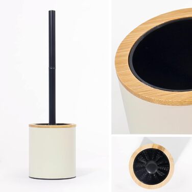 Набір для туалету Greelue: щітка для унітазу з дерев'яною ручкою та підставкою з нержавіючої сталі, бежевий