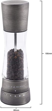 Cole & Mason H332028 Derwent Titan Salt and Pepper Mill, 2-Piece Set, Manual, Stainless Steel/Acrylic, 190mm, Precision+, Gift Set
