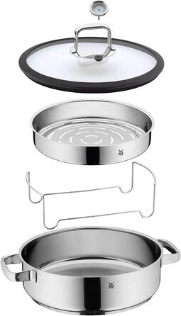 Пароварка WMF Vitalis Aroma, 28 см, з нержавіючої сталі Cromargan, 5 л, з термометром та кришкою зі склом, для плити та духовки