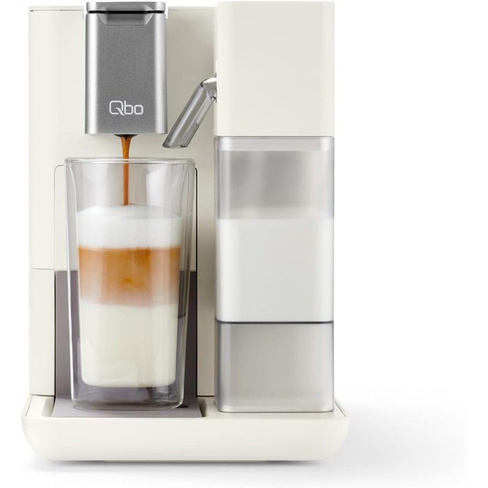 Tchibo Qbo MILK MASTER Premium Capsule Machine for Cappuccino, Espresso, Caffè Crema, Caffè Grande, one-touch milk froth with removable 300ml milk tank, with automatic shut-off, White Cashmere