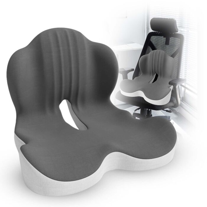 Подушка для сидіння з піни Memory Foam для попереку та куприка: підтримка при ішіасі, болях у куприку, для офісного крісла, авто, інвалідного візка, дому