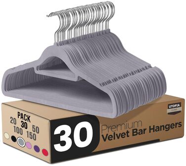 В'язки для одягу Utopia Home з антиковзаючим покриттям (30 шт, сірий)