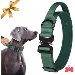 Тактичне нашийник для собак з ручкою, XL, зелений. Міцний, регульований, з металевою застібкою та неопреновою підкладкою