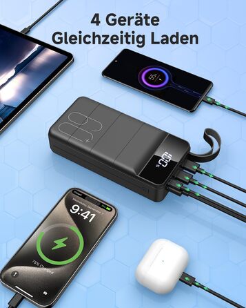 Power Bank 60000mAh 22.5W USB-C PD, Зовнішній акумулятор для смартфонів, планшетів, чорний