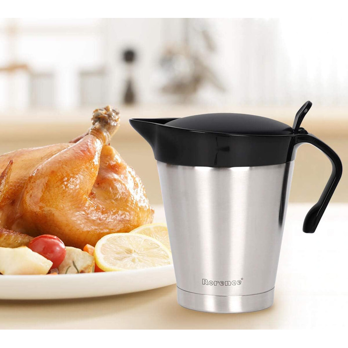 Rorence 950 ml Stainless Steel Thermos Saucepan with Flip Lid, Double Insulated Sauce Pot/Sauce Jug/Thermos Sauce Pot for Dinner Parties